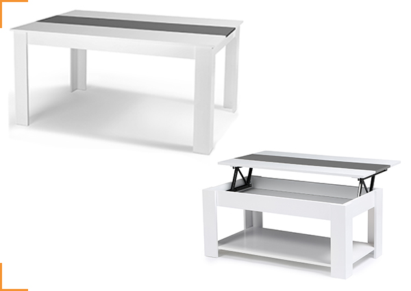1 TABLE A MANGER GEORGIA BLANCHE ET GRISE 140 CM + 1 TABLE BASSE PLATEAU RELEVABLE
