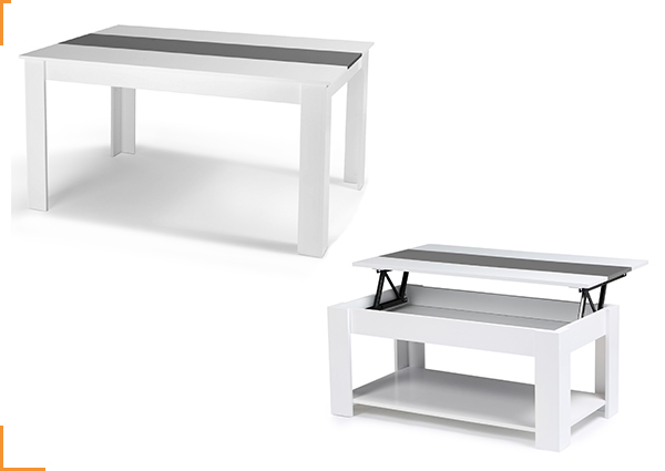 1 TABLE A MANGER GEORGIA BLANCHE ET GRISE 160 CM + 1 TABLE BASSE PLATEAU RELEVABLE