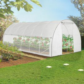 Serre tunnel de jardin 18M² blanche relevable avec moustiquaire