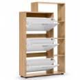 Meuble à chaussures imitation hêtre 3 portes blanches avec étagère