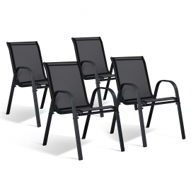 Lot de 4 chaises de jardin LYMA métal et textilène empilables noires Lot de 4 chaises de jardin LYMA métal et textilène empilables noires