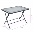 Table de jardin pliante VENISE 110 cm en acier et verre trempé