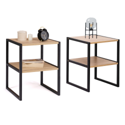 15361 - Comodini industriali in metallo e legno nero Lot de 2 tables de chevet DETROIT table d'appoint design industriel