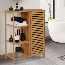 Meuble de rangement bambou BEA salle de bain 3 étagères avec placard