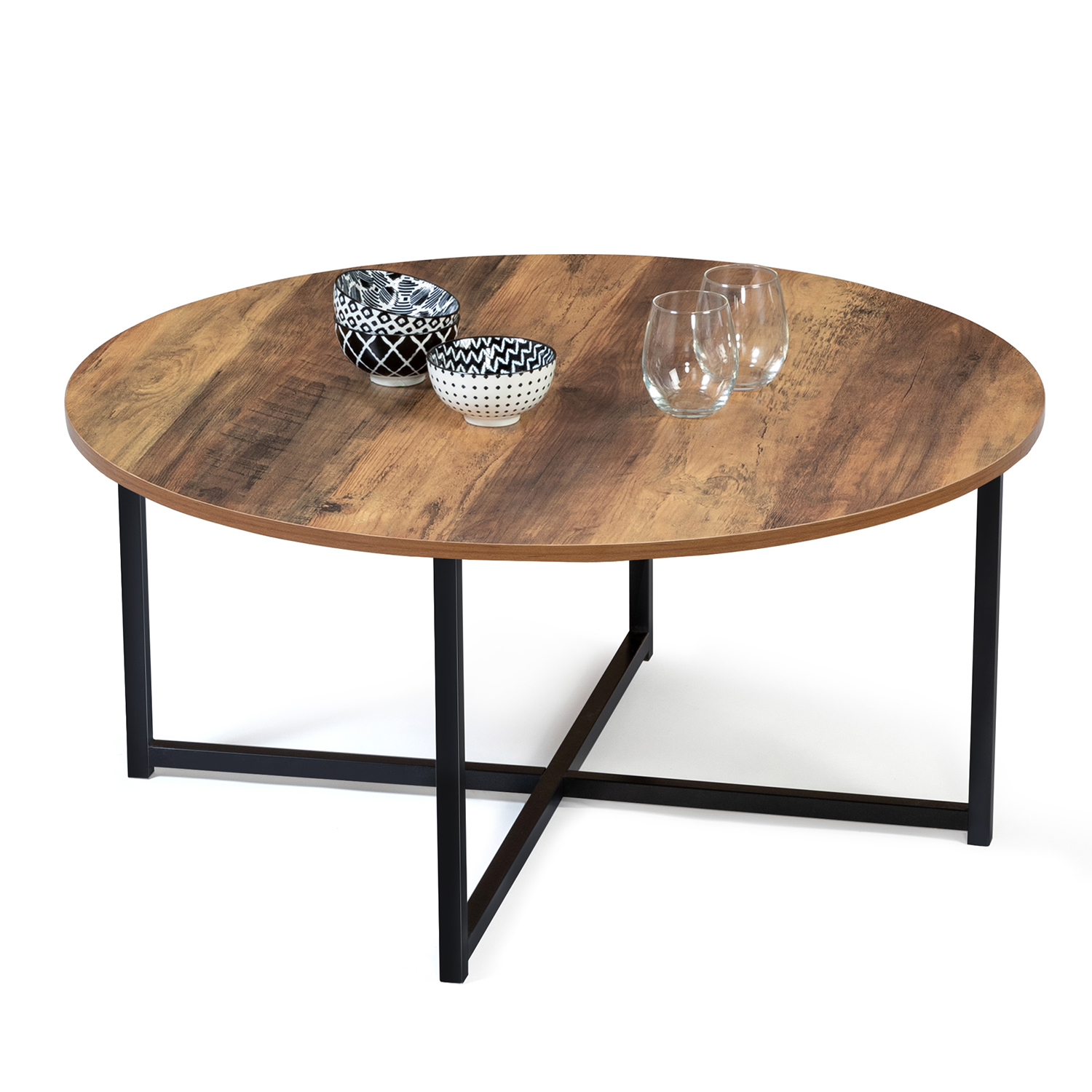 Table basse ronde industrielle bois foncé DAYTON ID Market