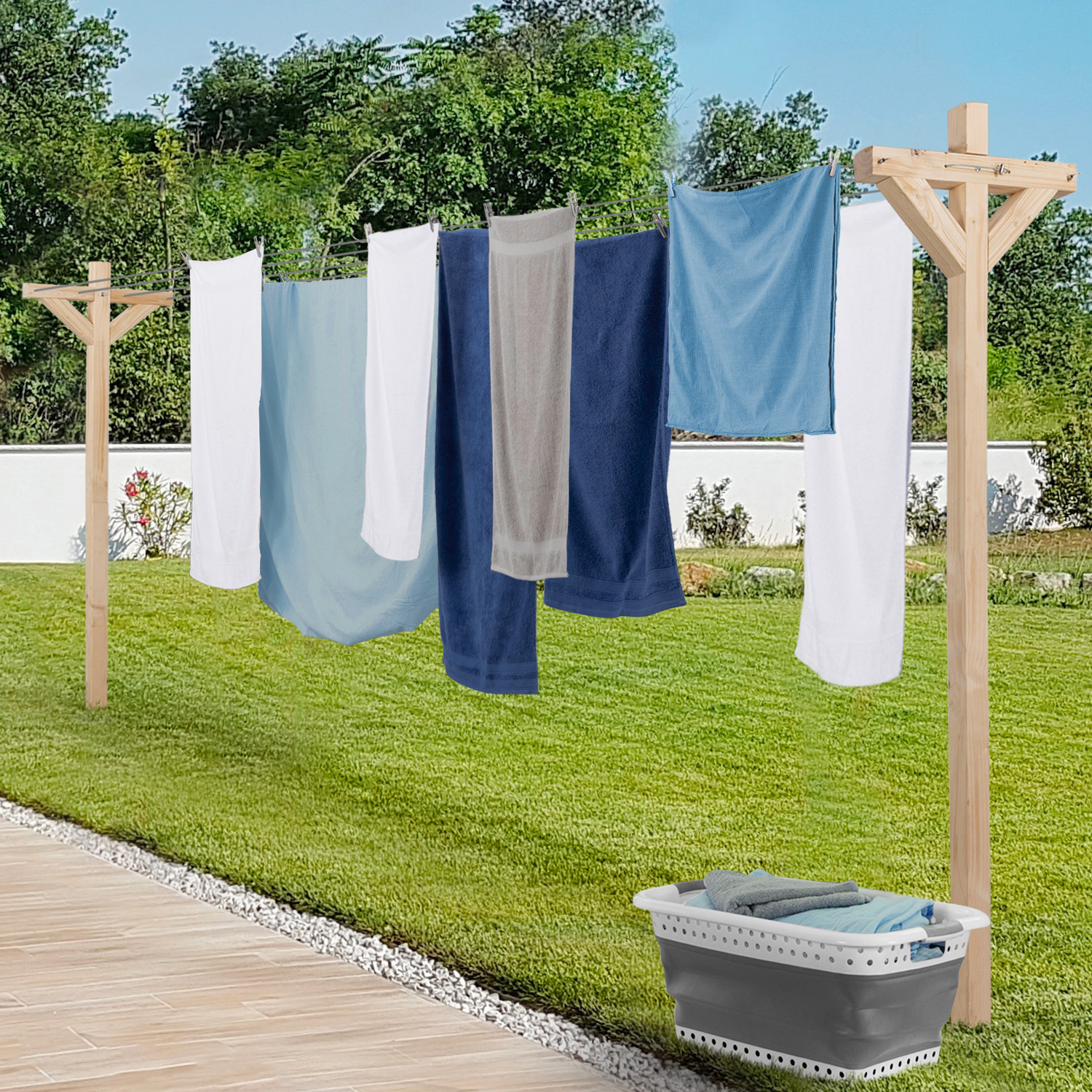 Étendoir à linge extérieur en bois avec 12 m d’étendage