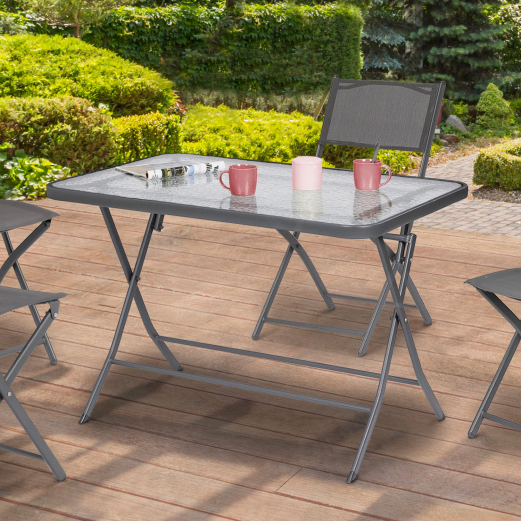 Table de jardin pliante VENISE 110 cm en acier et verre trempé