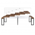 Table console extensible TORONTO 14 personnes 300 cm bois foncé design industriel