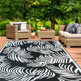 Tapis extérieur COCO tropical noir et blanc 180 x 280 CM