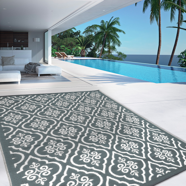 Tapis extérieur TUNIS gris et blanc 180 x 280 CM