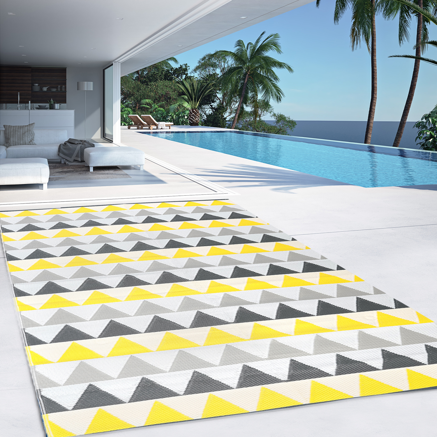 Tapis extérieur 270x370 cm triangles gris et jaune