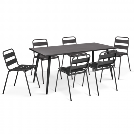 Salon de jardin en acier table 180 CM et 6 chaises gris anthracite