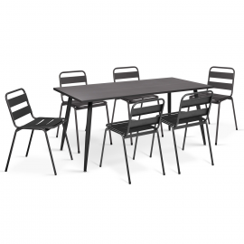 IDMarket Salon De Jardin Bas Malaga 6 Places - Canapé, Fauteuils Et Table Noir Et Bois Textilène