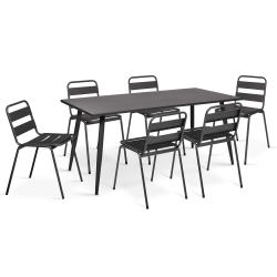 15117 - Set di mobili da giardino a 6 posti Tavolo da 180 cm e sedie impilabili grigie Salon de jardin en acier table 180 CM et 6 chaises gris anthracite