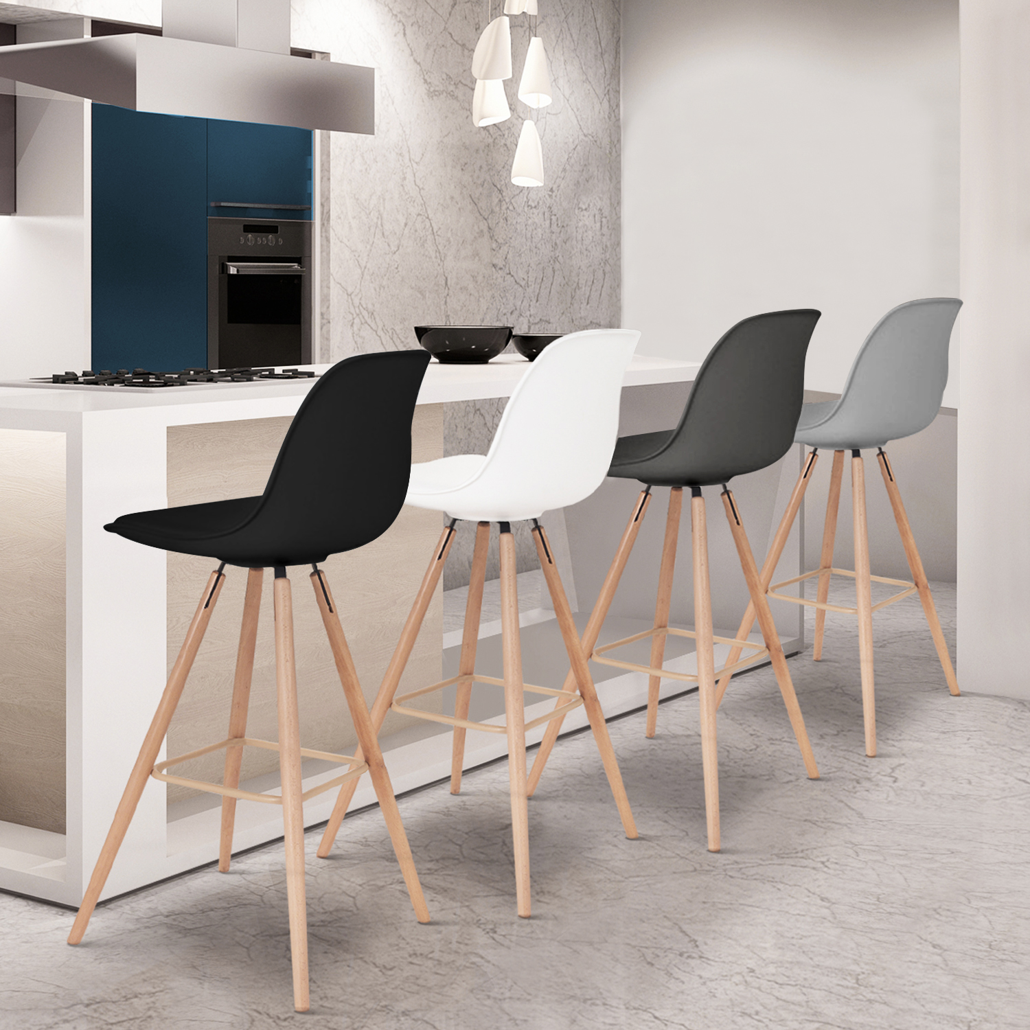 Tabourets de bar mix color gris, blanc et noir : lot de 4