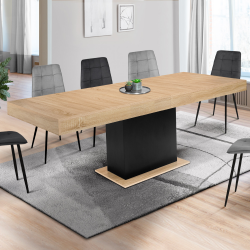 15221 - Tavolo allungabile con gamba centrale in legno e nero Table à manger extensible rectangle EDEN 6-10 personnes bois et noir 160-200 cm