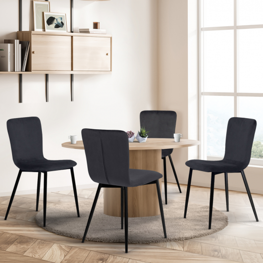 Lot de 4 chaises MACHA en velours gris foncé pour salle à manger