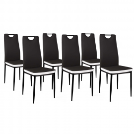 Lot de 6 chaises RONA noires bandeau blanc pour salle à manger Lot de 6 chaises RONA noires bandeau blanc pour salle à manger