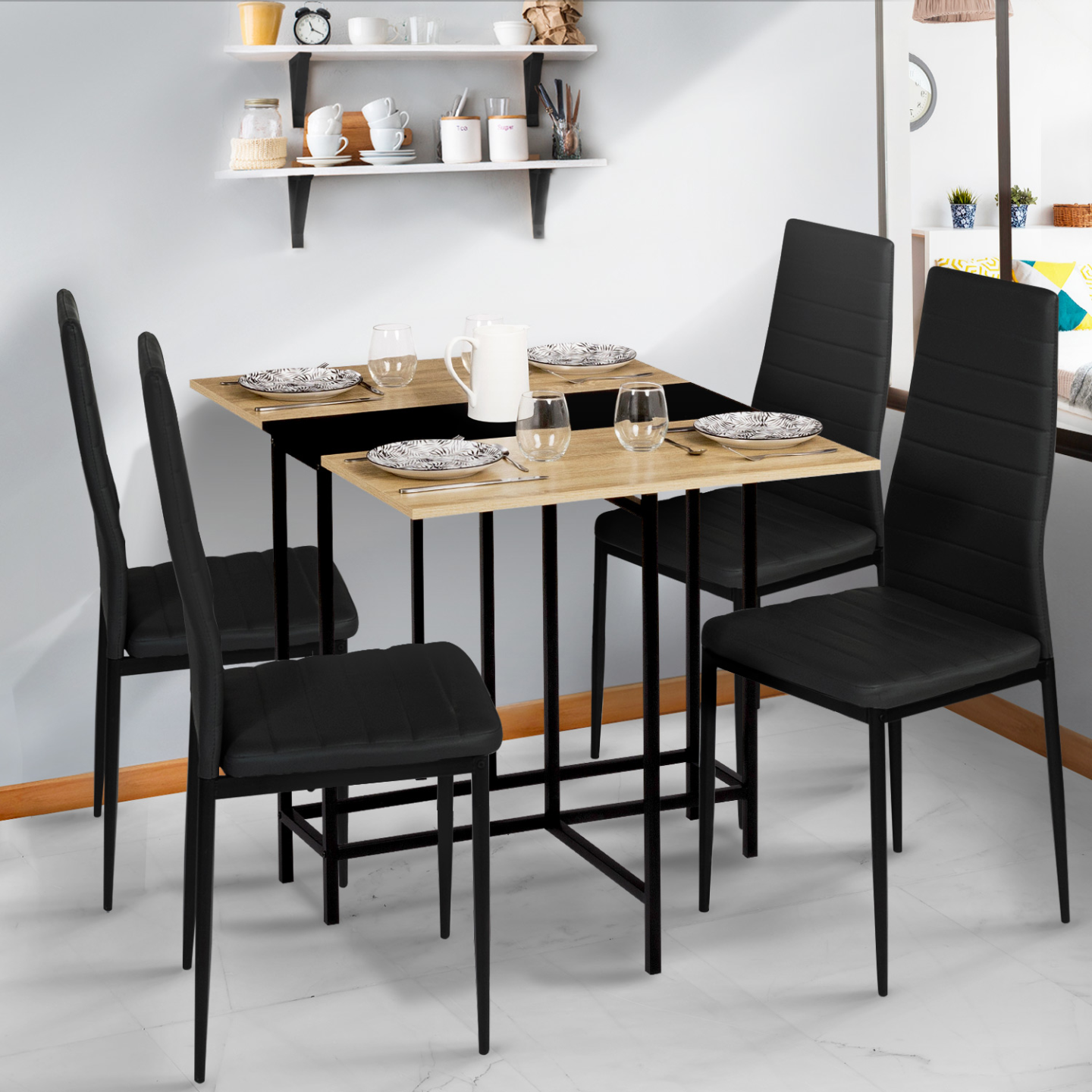 Table à Manger Pliante En Bois – 90x90cm, 2 Plateaux Rabattables, Pour 2-4 Personnes | Table Salon Cuisine Compacte - 11