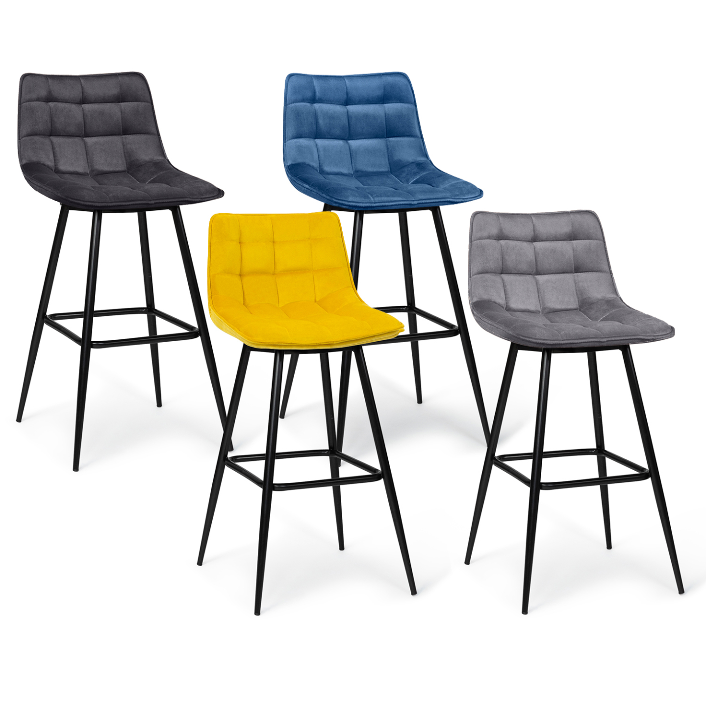 Tabourets de bar matelassés en velours mix color x4 - MADY | IdMarket ...