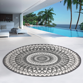 Tapis extérieur ROND gris et blanc D.150 CM Tapis extérieur ROND gris et blanc D.150 CM
