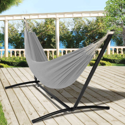 15204 - Amaca grigio chiaro con supporto in metallo Hamac avec support métal et toile gris clair
