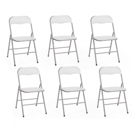 Lot de 6 chaises pliantes KITY blanches en PU Lot de 6 chaises pliantes KITY blanches en PU