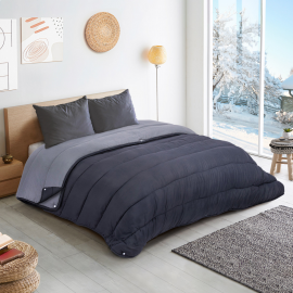 Couette 220x240 CM NORA 4 saisons gris clair et gris foncé 200gr + 300gr : 500gr + 2 oreillers