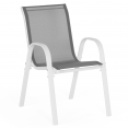 Salon de jardin MADRID table 190 CM et 8 chaises structure blanche plateau gris