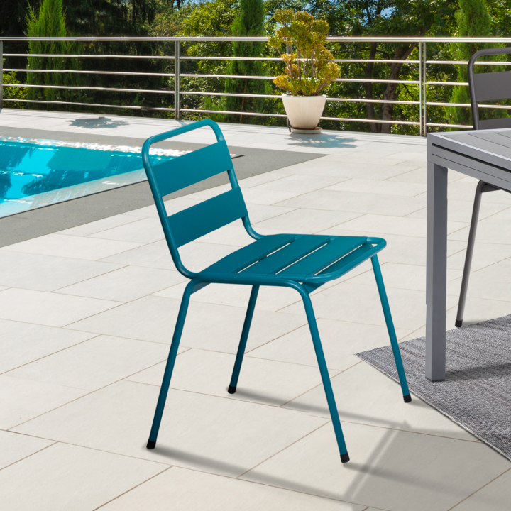 Lot de 6 chaises de jardin en acier mix color gris anthracite, noir et bleu