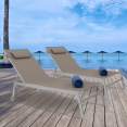 Lot de 2 transats de jardin inclinables en aluminium COZUMEL taupe et gris avec roulettes