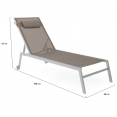 Lot de 2 transats de jardin inclinables en aluminium COZUMEL taupe et gris avec roulettes