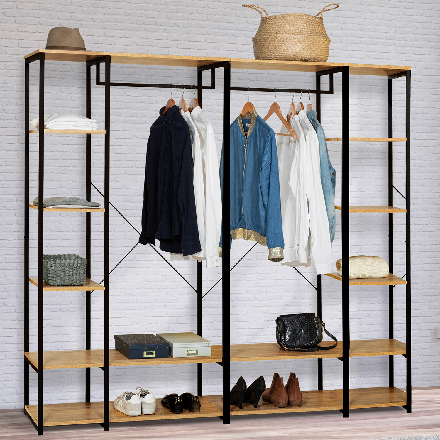 Dressing ouvert industriel 167 cm double penderie