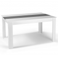 Ensemble table à manger 140 cm blanche et grise et 6 chaises grises liseré blanc