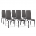 Ensemble table à manger 140 cm blanche et grise et 6 chaises grises liseré blanc