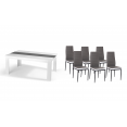Ensemble table à manger 140 cm blanche et grise et 6 chaises grises liseré blanc