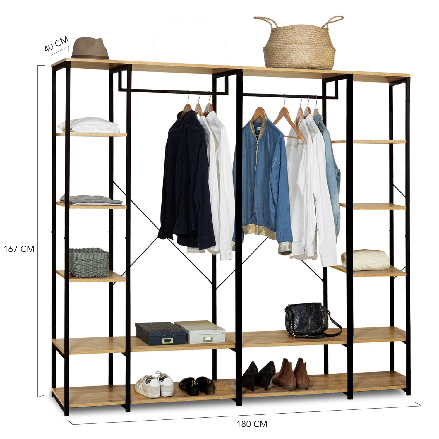 Dressing ouvert double penderie pas cher style industriel 167 cm