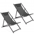 Lot de 2 chiliennes LOTA en acier et toile textilène gris anthracite