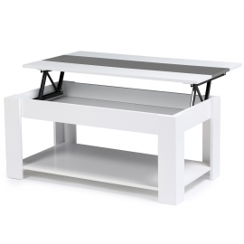 Table basse contemporaine GEORGIA plateau relevable bois blanc et gris