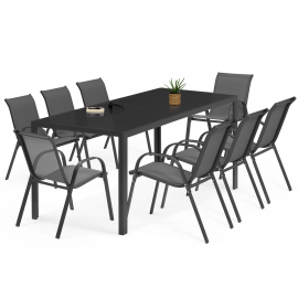 Salon de jardin MADRID table 190 CM et 8 chaises empilables Salon de jardin MADRID table 190 CM et 8 chaises empilables