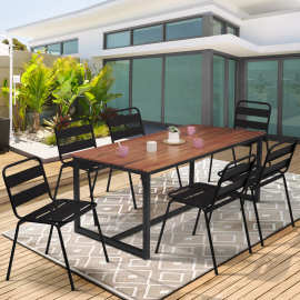 Salon de jardin 6 places gris anthracite acier et bois - POLY