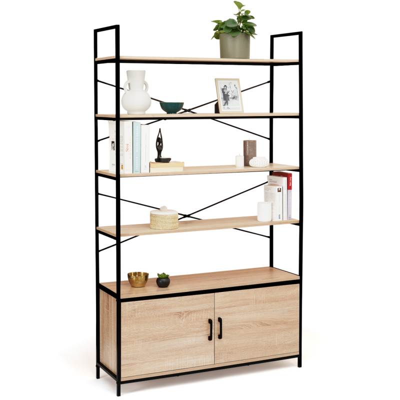 Bibliothèque 5 étagères DETROIT – Design Industriel, 170 Cm, Multicolore, IDMarket