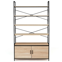 Etagere Noir Et Bois ID MARKET Etagère XL 5 Niveaux Avec Placard DETROIT Design Industriel 170 Cm Meuble Detroit