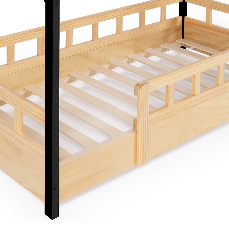 Lit cabane enfant en bois avec barrière 80x160cm –