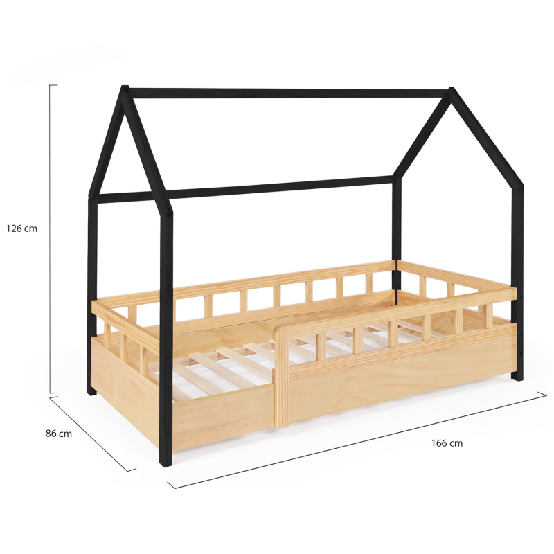 IDMARKET Lit cabane enfant 80 x 160 cm NEREE gris avec sommier et