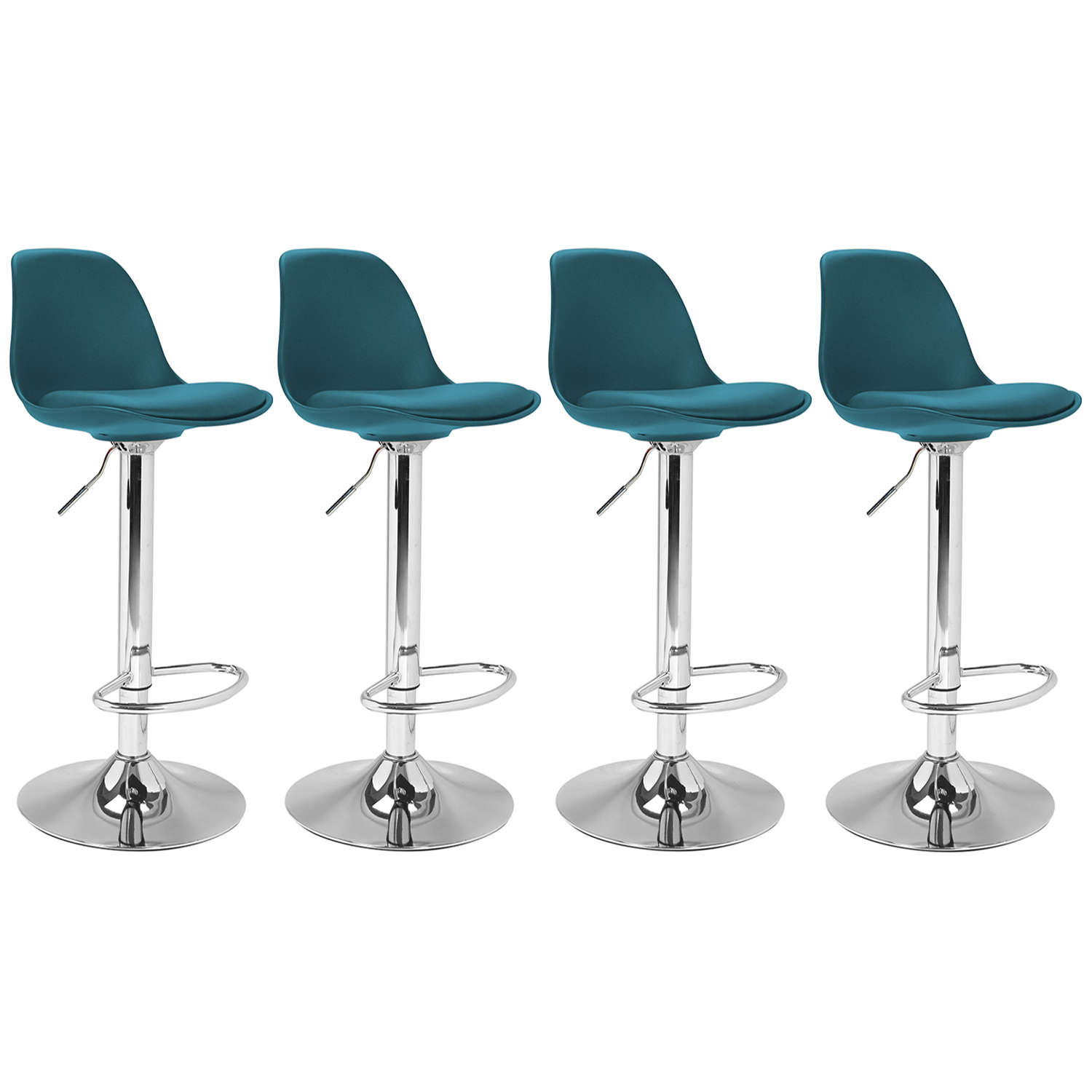 Lot de 4 tabourets de bar bleu canard réglables pied métal