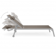 Lot de 2 transats de jardin inclinables en aluminium COZUMEL taupe et gris avec roulettes