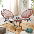 Salon de jardin IZMIR table et 2 fauteuils œuf cordage terracotta