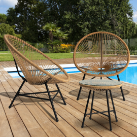 Salon de jardin IZMIR table et 2 fauteuils oeuf cordage effet rotin Salon de jardin IZMIR table et 2 fauteuils oeuf cordage effet rotin