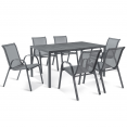 Salon de jardin POLY table 150 CM et 6 chaises empilables gris anthracite